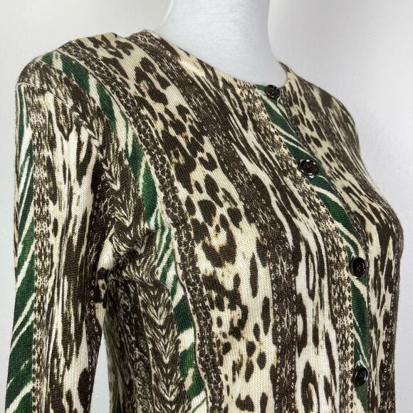 Worth NY | 100% Wool Mixed Animal Print Lightweight Button Cardigan Sweater - Picture 3 of 8